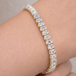 Slider Tennis Bracelet Gold Overlay Made with Swarovski Baguette Crystals